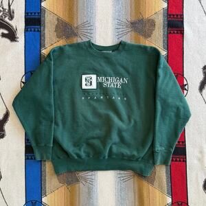 Vintage 90s Michigan State Spartans Embroidered Crewneck Sweatshirt Size Large